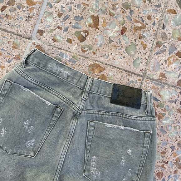 One Teaspoon Sage Green Distressed Raw Hem Skinny Denim Jeans - Picture 4 of 4